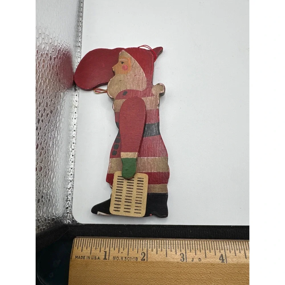 Midwest Importers of Cannon Falls Vintage Wooden Santa Ornament Movable Arm 4.5